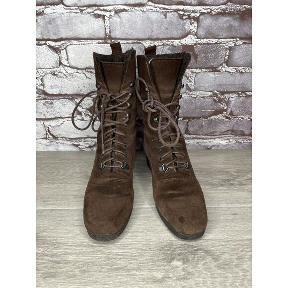 Aquatalia Marvin K Brown Suede Lace Up Block Heel Combat Boots Women 36EU/6M US - Picture 2 of 16